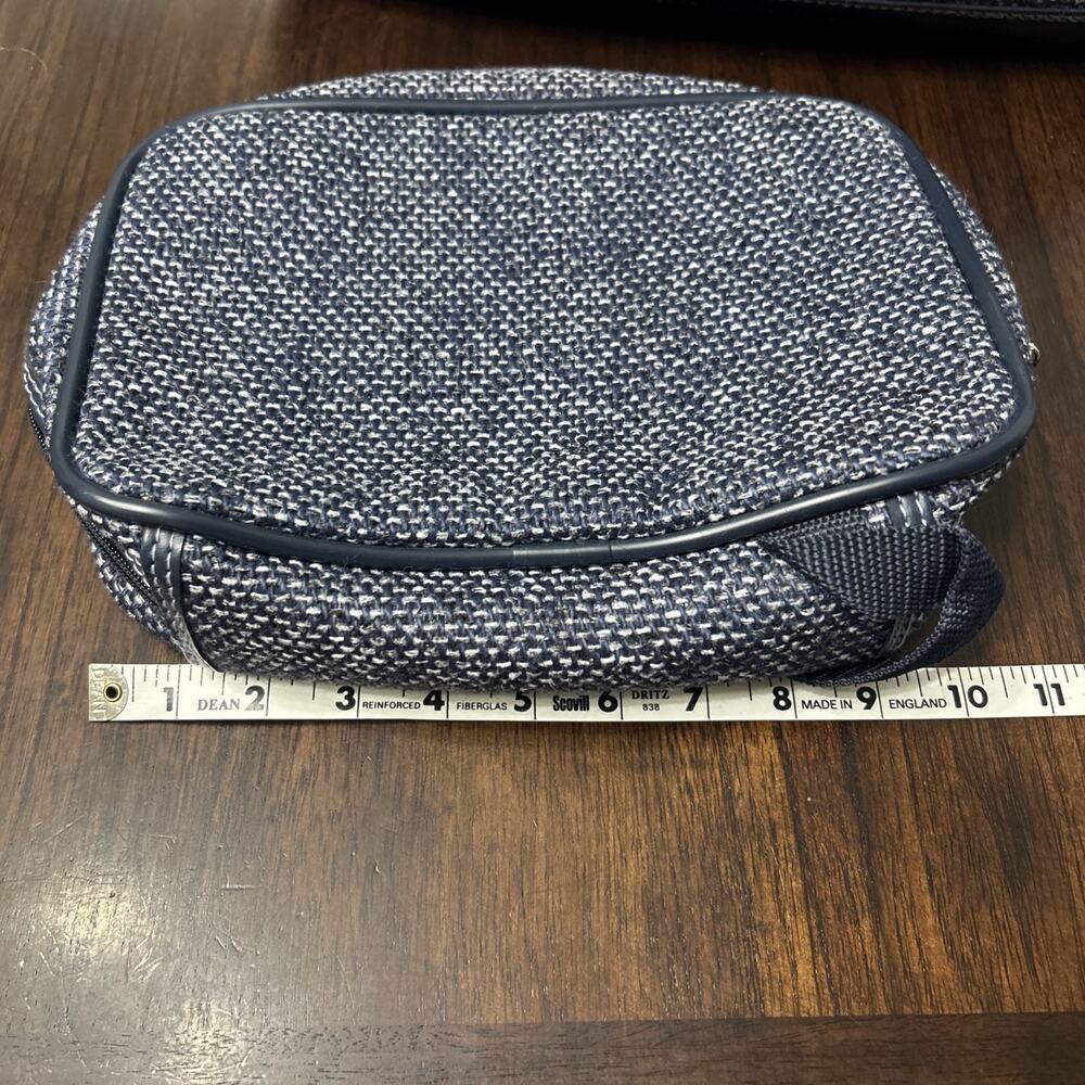 Vintage Jaguar Blue Tweed Travel Carry On Bag & Toiletry Pouch Set JCP